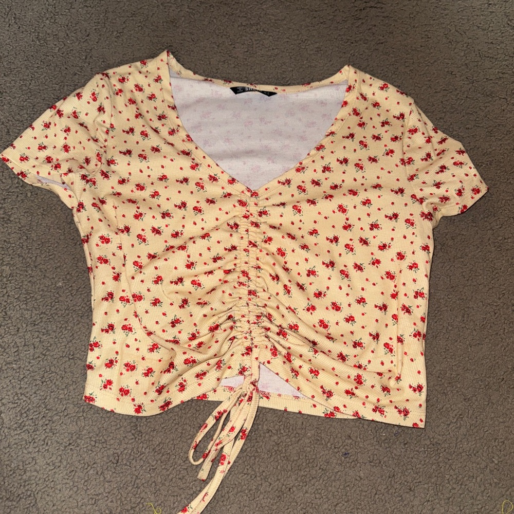 Floral Ruched Yellow Top